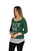 Kadın Boncuk İşli Kayık Yaka Sweat BRG-37415 - 8