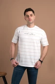 OVERSİZE ÇİZGİLİ SIFIR YAKA ERKEK PENYE T-SHİRT thumbnail 4