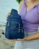 Fiyra bb1 Lacivert Krinkıl Kumaş Beş Bölmeli  Body Bag Bayan Çanta - 3