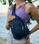 Fiyra bb1 Lacivert Krinkıl Kumaş Beş Bölmeli  Body Bag Bayan Çanta - 1