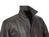 Beli Lastikli Model Battal Beden Fındık Renk Erkek Deri Mont - 3