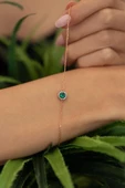 Zümrüt ve Zirkon Taşlı Rose 925 Ayar Gümüş Kaplama İtalyan Bileklik - 1