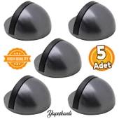 Yarımay Yapışkanlı Kapı Kolu Stoperi Tamponu Stop Metal Durdurucu Tutucu Tutacağı Satine Füme 5 Adet - 1