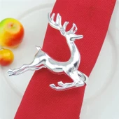 6 Adet Koşan Geyik Gümüş Metal Peçete Halkası thumbnail 2