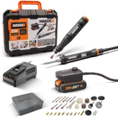 Worx Wx988 Makerx 20Volt 2.0Ah. Kömürsüz Profesyonel Kalem Tipi Devir Ayarlı Gravür Seti + Kalem Tipi Dijital Lehim Ve Ahşap Yakma Seti + 46 Parça Aksesuar - 1