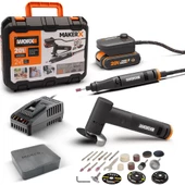Worx Wx990 Makerx 20Volt 2.0Ah. Kömürsüz Profesyonel Kalem Tipi Devir Ayarlı Gravür + 50Mm Açılı Avuç Taşlama Kombo Set + 39 Parça Aksesuar - 1