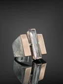 925 Gümüş Baget Pembe Kuvars Taş Özel Model El Üretimi Yüzük thumbnail 1