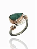 925 Gümüş Doğal Zümrüt Taş Otantik El Üretimi Yüzük - 2