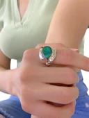 925 Gümüş Doğal Zümrüt Taş Otantik El Üretimi Yüzük - 3