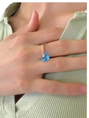 925 Gümüş Özel Tasarım Dönen Aquamarin Otantik El Üretimi Yüzük thumbnail 4