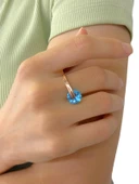 925 Gümüş Özel Tasarım Dönen Aquamarin Otantik El Üretimi Yüzük thumbnail 1