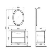 Kale Mıro 80 Cm Set (Lavabo Dolabı+Ayna) Mat Grı - 2