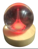 Dekoratif Eyfel Kulesi Tasarımlı Ahşap Altlıklı Işıklı Cam Küre Cam:6cm Ahşap:2cm - 3