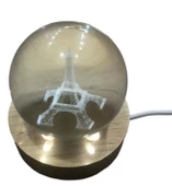 Dekoratif Eyfel Kulesi Tasarımlı Ahşap Altlıklı Işıklı Cam Küre Cam:6cm Ahşap:2cm - 2