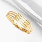 3 Sıra Kaburgalı Kelepçe Altın Bilezik - 5