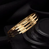 3 Sıra Kaburgalı Kelepçe Altın Bilezik - 4