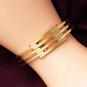 3 Sıra Kaburgalı Kelepçe Altın Bilezik - 3