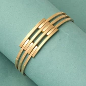 3 Sıra Kaburgalı Kelepçe Altın Bilezik - 2