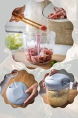 Tilbe Home Pratik İpli El Rondosu 5 Çelik Bıçaklı Büyük Boy Sebze Meyve Et Soğan Doğrayıcı Blender Rende Mavi - 1