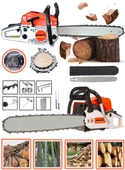 Eisenn Germany Prosaw MS-9800 Series 16 Hp Benzinli Zincirli Testere Ağaç Motoru Magnezyum Karter  Hızar Bıçkı - 1