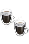 Çift Cidarlı Bardak Kupa 350 ml Ev Ofis Espresso Kahve Çay Fincanı Borosilikat Kulplu Cam Bardak - 3