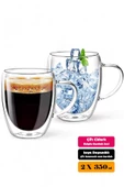 Çift Cidarlı Bardak Kupa 350 ml Ev Ofis Espresso Kahve Çay Fincanı Borosilikat Kulplu Cam Bardak - 1