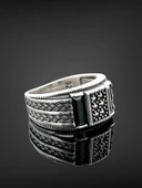 925 Ayar Gümüş Markazit Oniks Taş Günlük Zarif Erkek Yüzük - 1