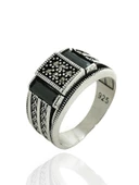 925 Ayar Gümüş Markazit Oniks Taş Günlük Zarif Erkek Yüzük - 2