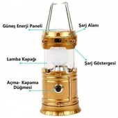 Solar Şarjlı Güneş Enerjili Fan Kamp Feneri Güneş Paneli Kamp Şarjlı Işıldak Usb Şarj - 5