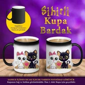 Bay ve Bayan Romantik Kedi Sihirli Hediyelik Kupa Bardak-S45656 - 1