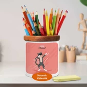 Dabbing Dansı Yapan Sevimli Kedi Ahşap Seramik Kalemlik-2147846567 - 2