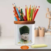 Mustafa Kemal Atatürk Kalpak Şapkalı Ahşap Seramik Kalemlik - 73 - 1