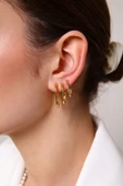 Kadın Gold Renk Oval 3'lü Küpe - 10