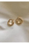 Kadın Vintage Altın Kaplama Gold Halka Küpe - 5