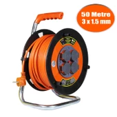 Bylion 50 Metre 3x1.5 mm Seyyar Makaralı Uzatma Kablosu Kapaklı Termal Sigortalı - 1