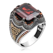 Kare Kırmızı Taşlı 925 Gümüş Erkek Yüzük thumbnail 11