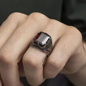 Kare Kırmızı Taşlı 925 Gümüş Erkek Yüzük thumbnail 12