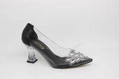 Zerhan Kadın Sivri Burun Şeffaf Kadeh Topuk Siyah Astarlı Taşlı Abiye Ayakkabı CYS2001 thumbnail 5