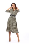 Modatalika Kadın Çiçek Desen Midi Boy Elbise thumbnail 5