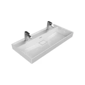 Turkuaz Cerastyle Sharp Etajer Uyumlu Lavabo Damlalıklı 100 48 cm (Çift Batarya Delikli) - 1