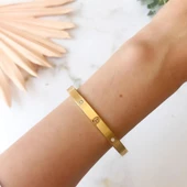 Taşlı Altın Çelik Bileklik - 1