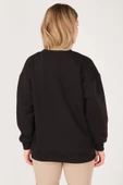 Kadın Sıfır Yaka Oversize Sweatshirt Siyah - 6