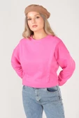 Kadın Sıfır Yaka Crop Sweatshirt Pembe - 5