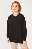 Kadın Sıfır Yaka Oversize Sweatshirt Siyah - 4