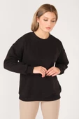 Kadın Sıfır Yaka Oversize Sweatshirt Siyah - 1