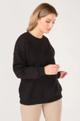 Kadın Sıfır Yaka Oversize Sweatshirt Siyah - 5