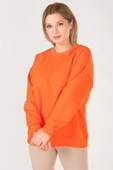 Kadın Sıfır Yaka Oversize Sweatshirt Turuncu - 5