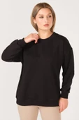 Kadın Sıfır Yaka Oversize Sweatshirt Siyah - 3