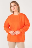 Kadın Sıfır Yaka Oversize Sweatshirt Turuncu - 3