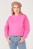 Kadın Sıfır Yaka Crop Sweatshirt Pembe - 3